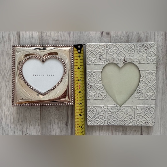 Pottery Barn Silver Beaded Heart Picture Frame & Cream Color Heart Metal Frame - Picture 4 of 9